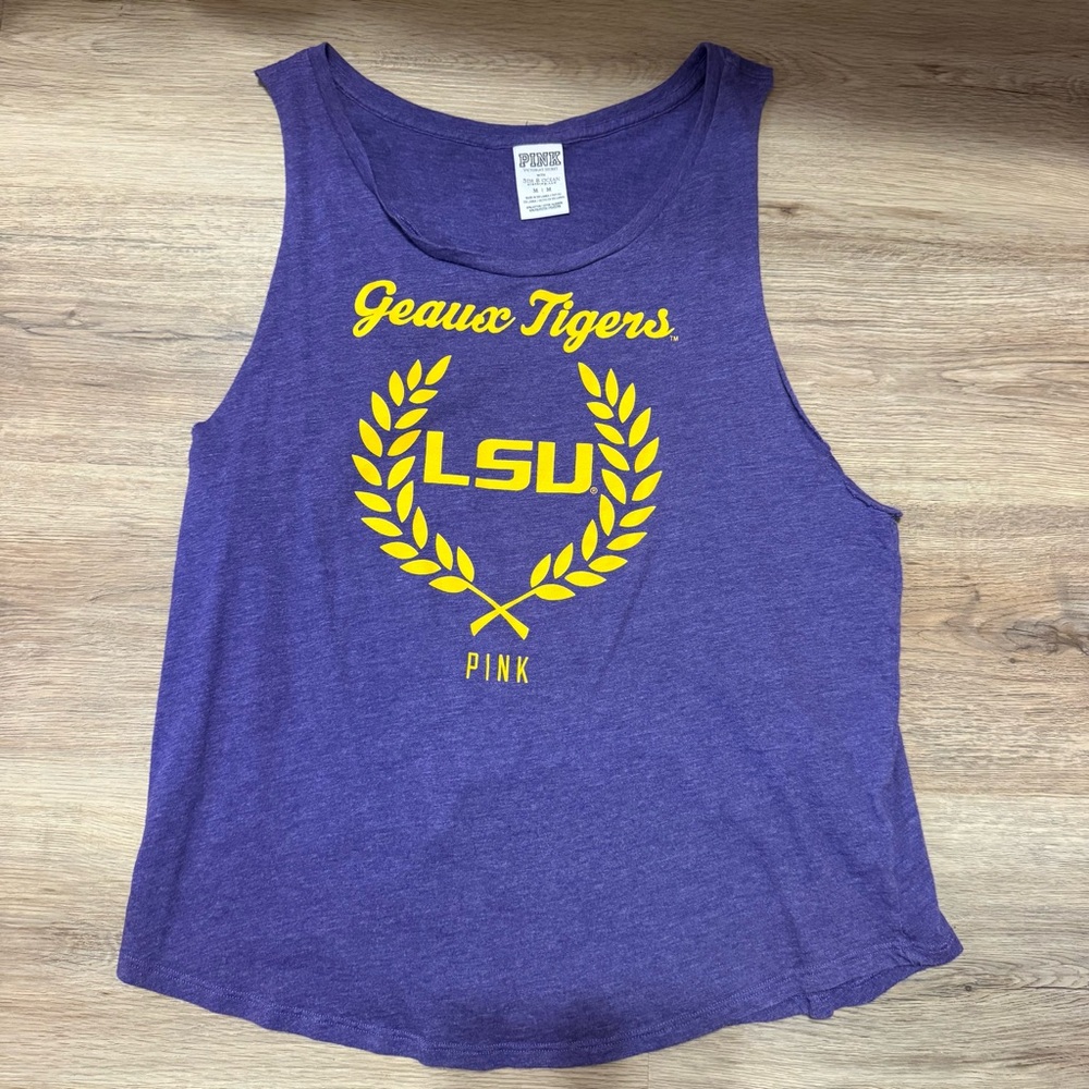 PINK Victoria's Secret Purple and Gold LSU Tiger Football Tank Top